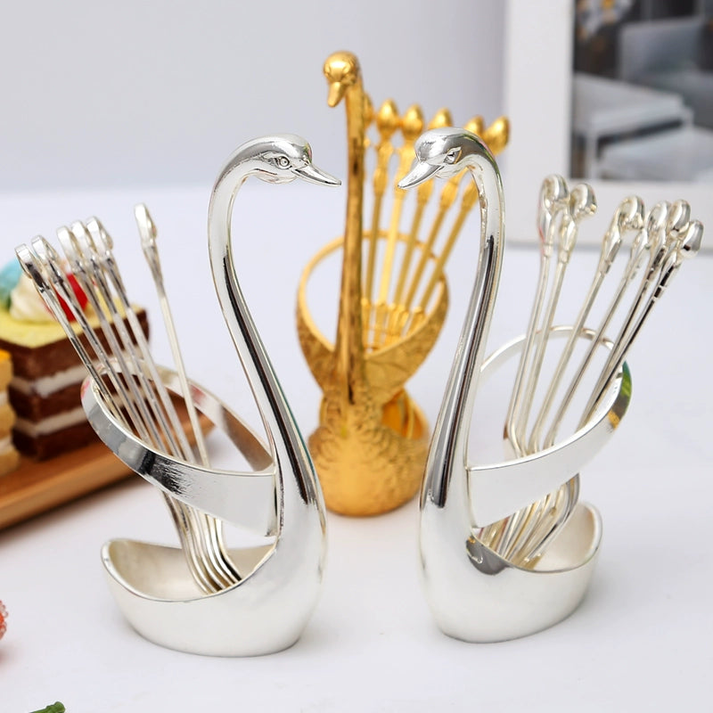 Fruit Fork Set Creative Cute Swan Pillow Block Bearing European High-End Metal Personality Coffee Spoon Small Spoon Home Fashion