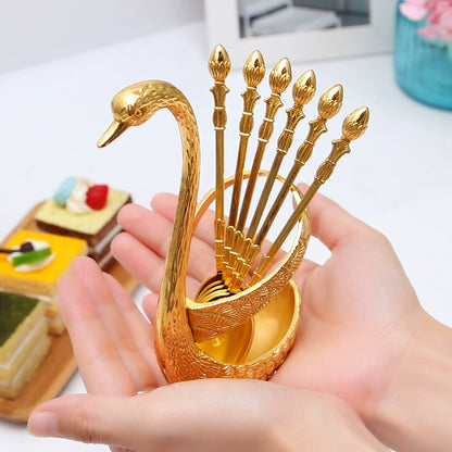 Fruit Fork Set Creative Cute Swan Pillow Block Bearing European High-End Metal Personality Coffee Spoon Small Spoon Home Fashion