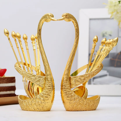 Fruit Fork Set Creative Cute Swan Pillow Block Bearing European High-End Metal Personality Coffee Spoon Small Spoon Home Fashion