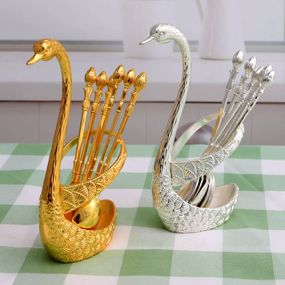 Fruit Fork Set Creative Cute Swan Pillow Block Bearing European High-End Metal Personality Coffee Spoon Small Spoon Home Fashion