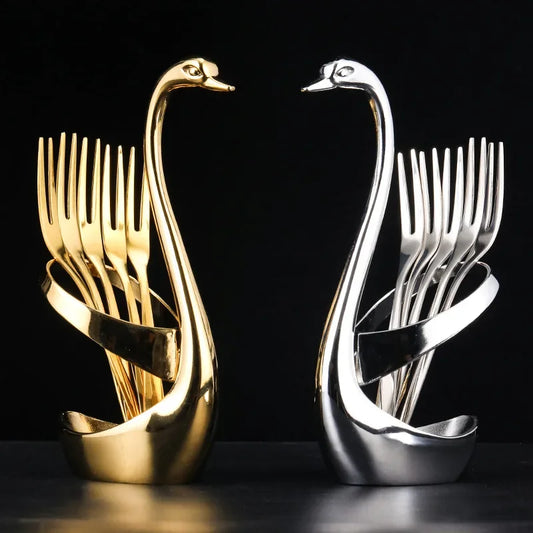 European Swan Tableware Holder Stainless Steel Spoon and Fork Base Elegant Utensil Stand Home Decor and Kitchen Organization