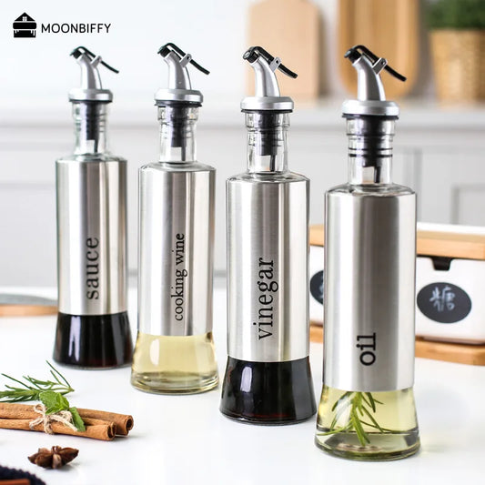 Stainless Steel Oil Bottle No-drip Bottles Soy Cruet Sauce Vinegar Condiment Dispenser Sturdy Seasoning Jars Kitchen Accessories